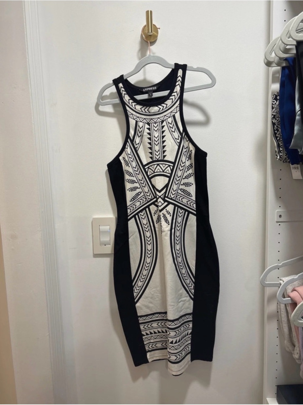 Express Black and Cream Sleeveless Midi Bodycon Dress